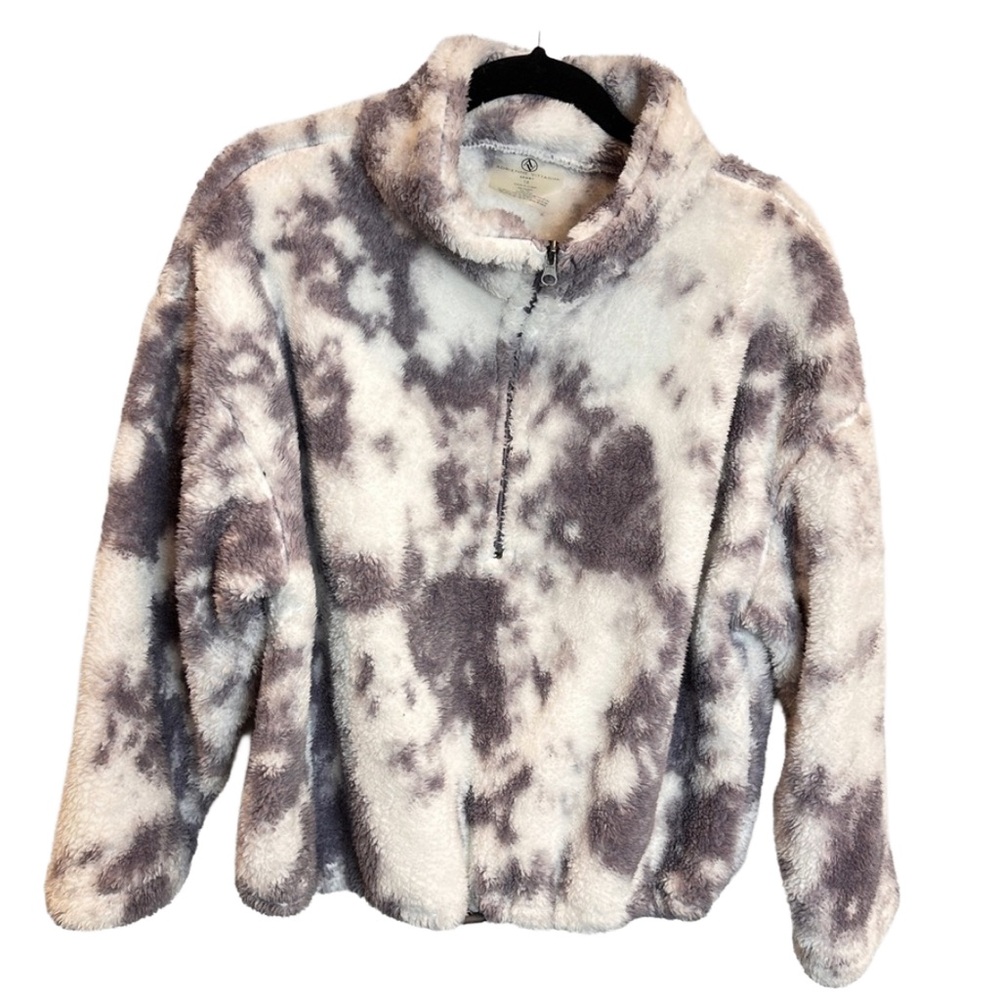 Adrienne Vittadini Sport‎ Gray & White Full Zip Fleece Jacket Soft & Fluffy 1X